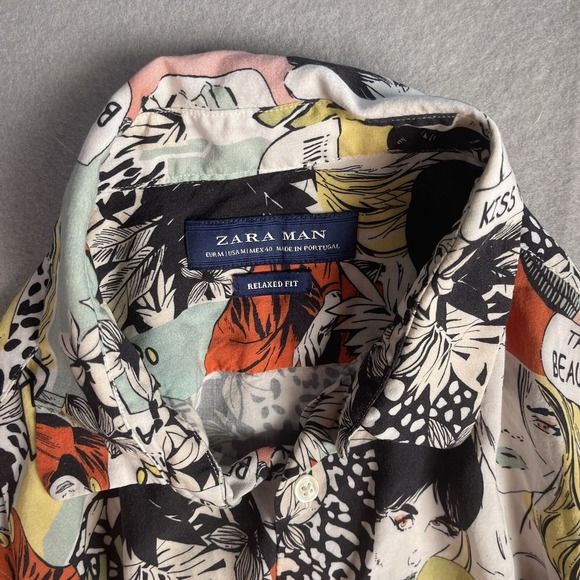 Zara Man Hawaiian Shirt Men Medium Novelty Comic Print Casual Beach - Picture 5 of 7